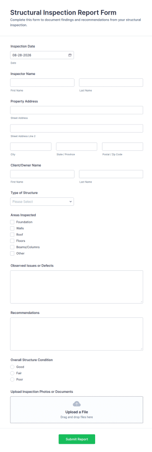 Structural Inspection Report Form Template