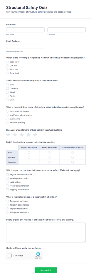 Structural Safety Quiz Form Template