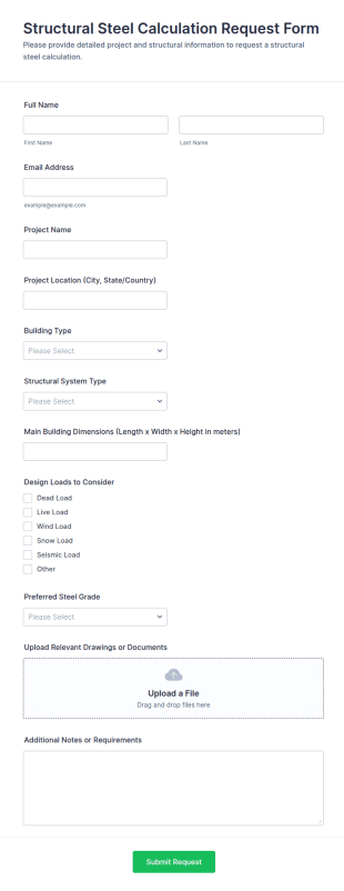 Structural Steel Calculation Request Form Template