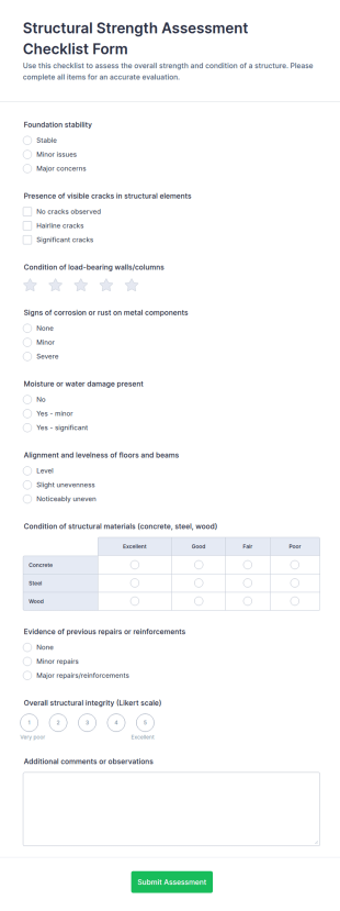 Structural Strength Assessment Checklist Form Template