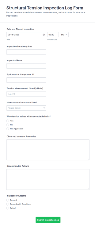 Structural Tension Inspection Log Form Template