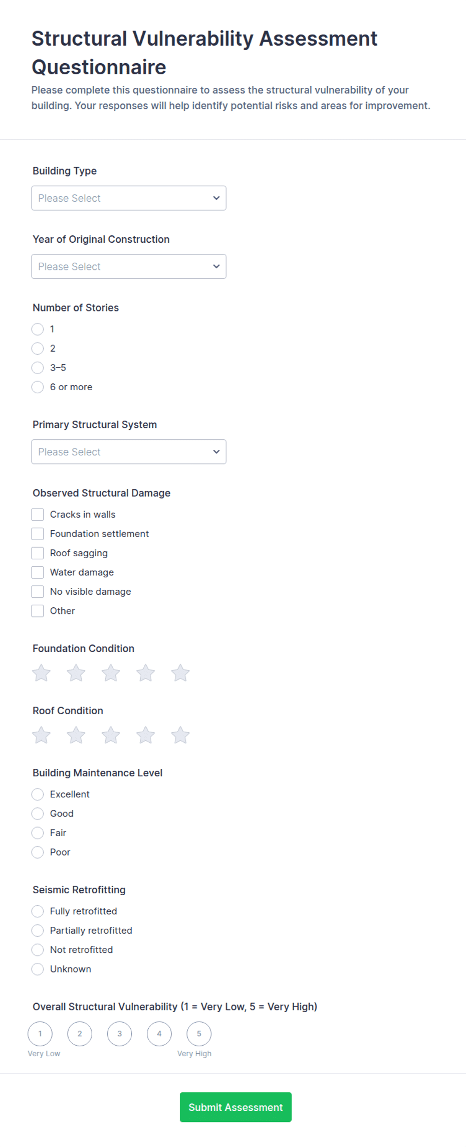 Structural Vulnerability Assessment Questionnaire Form Template | Jotform