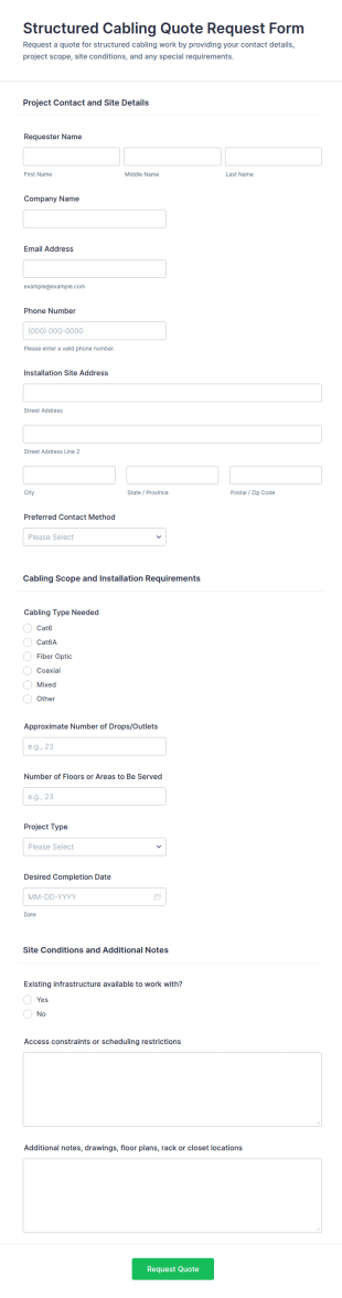 Structured Cabling Quote Request Form Template