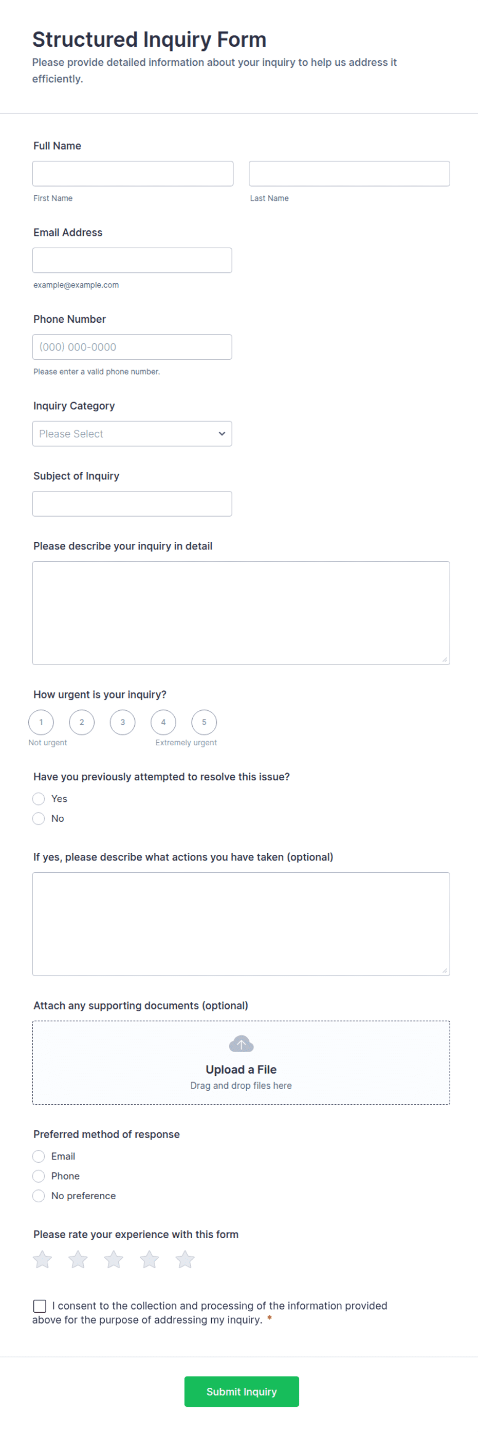 Structured Inquiry Form Template | Jotform