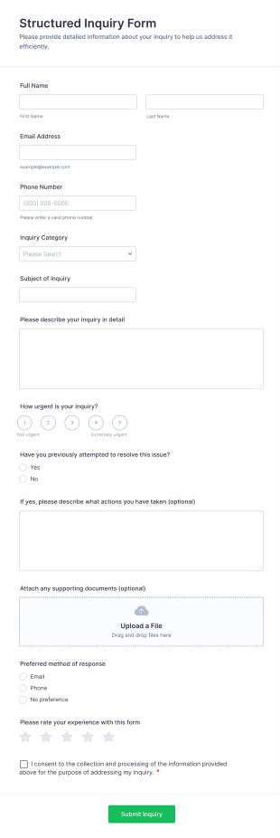 Structured Inquiry Form Template