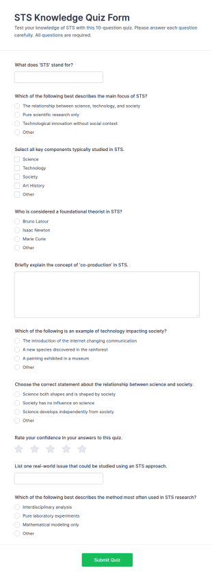 STS Knowledge Quiz Form Template