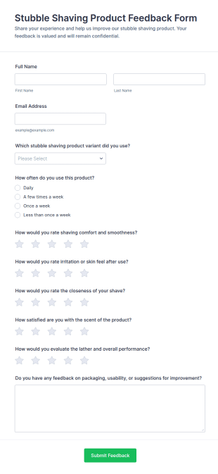 Stubble Shaving Product Feedback Form Template