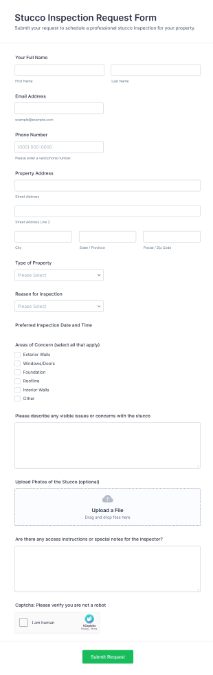 Stucco Inspection Request Form Template