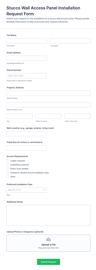 Stucco Wall Access Panel Installation Request Form Template