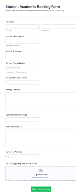 Student Academic Backlog Form Template
