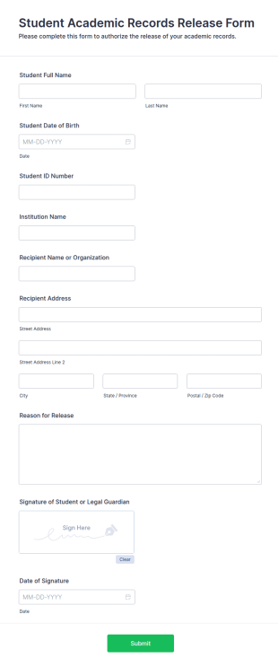 Student Academic Records Release Form Template