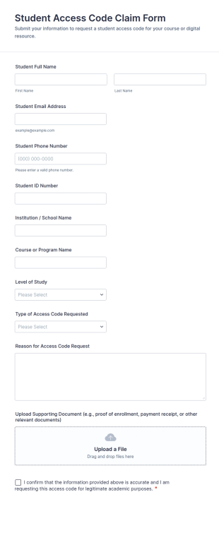 Student Access Code Claim Form Template