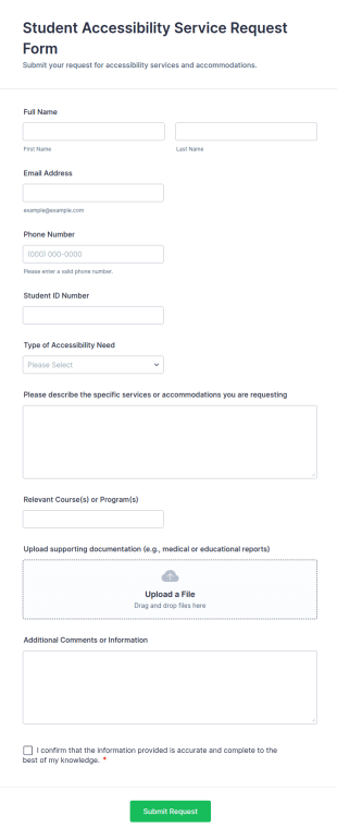 Student Accessibility Service Request Form Template
