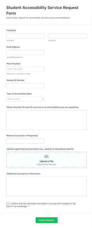 Student Accessibility Service Request Form Template