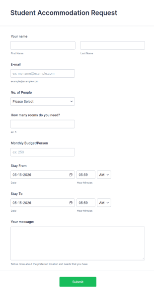 Student Accommodation Request Form Template