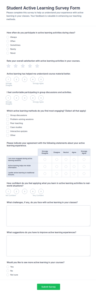 Student Active Learning Survey Form Template