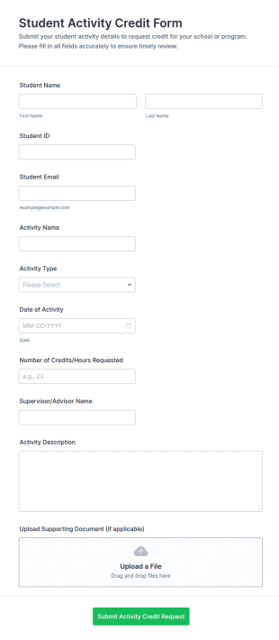 Student Activity Credit Form Template