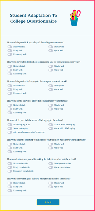 Student Adaptation To College Questionnaire Form Template