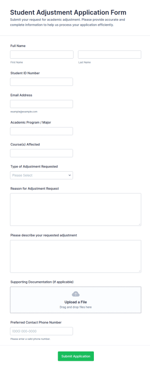 Student Adjustment Application Form Template