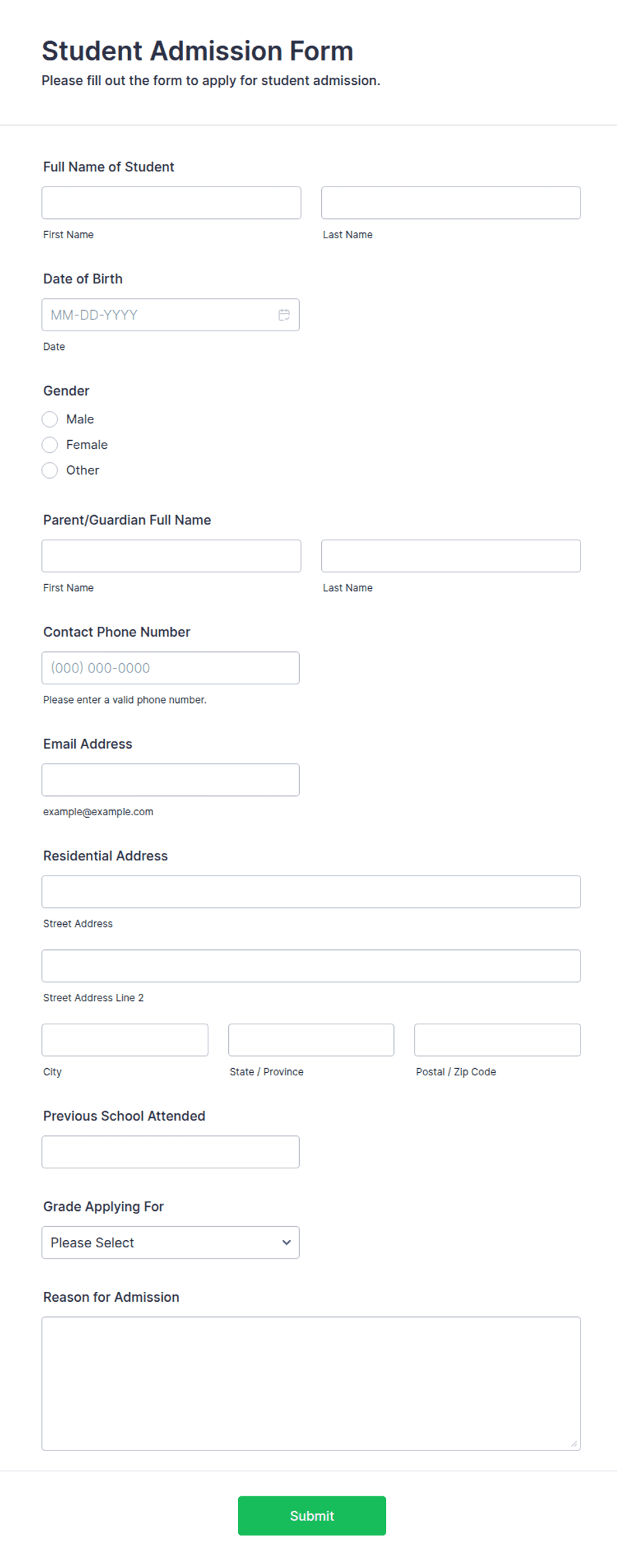 Student Admission Form Template | Jotform
