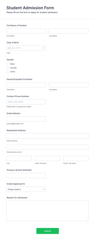 Student Admission Form Template