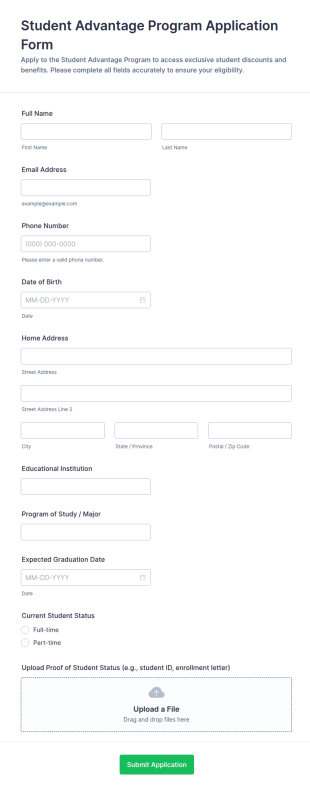 Student Advantage Program Application Form Template
