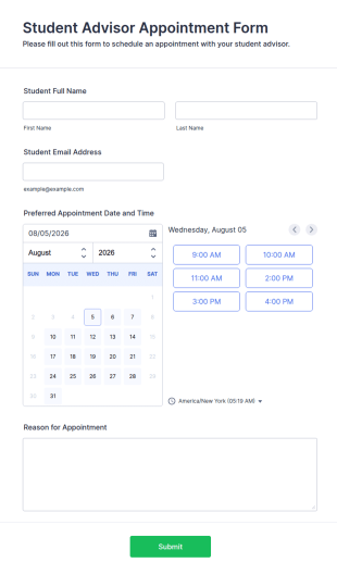 Student Advisor Appointment Form Template