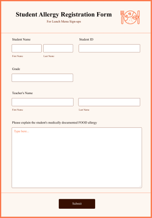 Student Allergy Registration Form Template