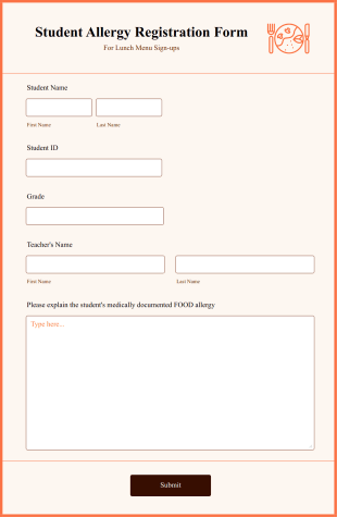 Student Allergy Registration Form Template