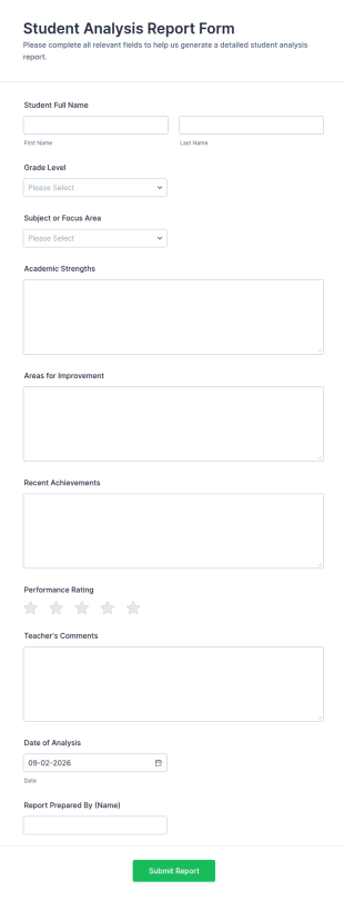 Student Analysis Report Form Template
