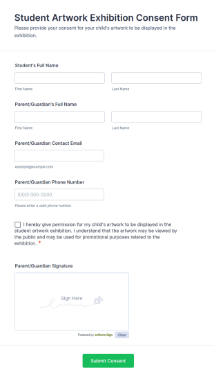 Student Artwork Exhibition Consent Form Template
