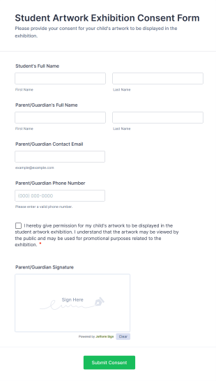Student Artwork Exhibition Consent Form Template