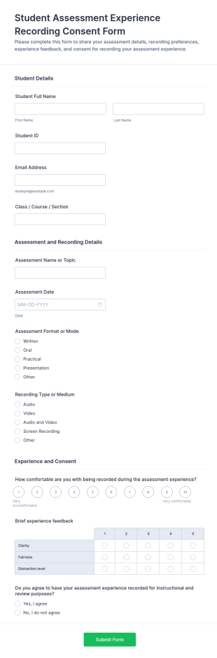 Student Assessment Experience Recording Consent Form Template