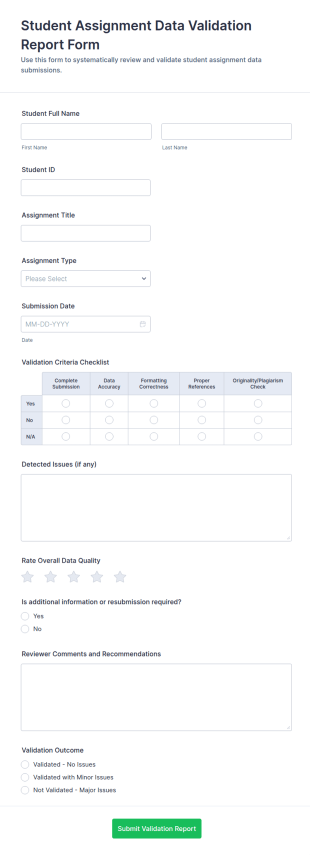 Student Assignment Data Validation Report Form Template