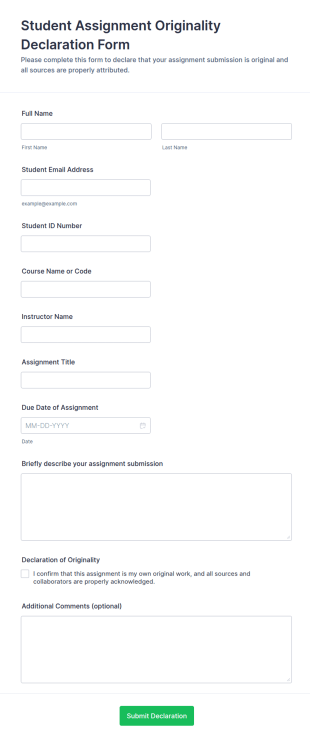 Student Assignment Originality Declaration Form Template