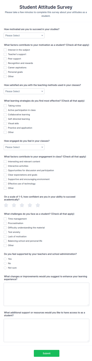 Student Attitude Survey Form Template