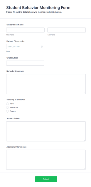Student Behavior Monitoring Form Template