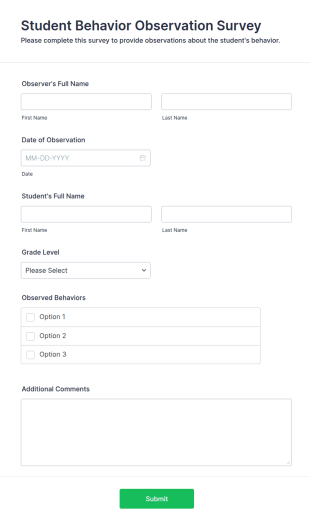 Student Behavior Observation Survey Form Template