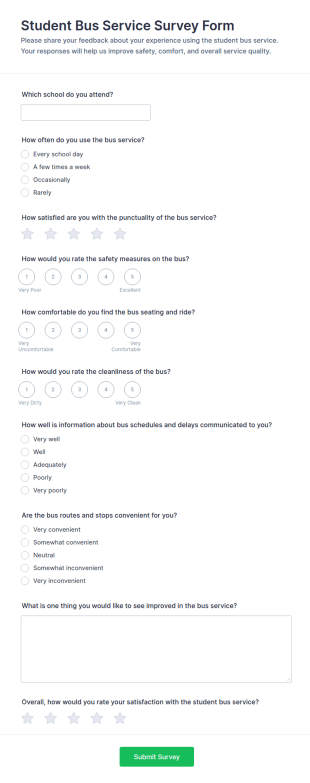 Student Bus Service Survey Form Template