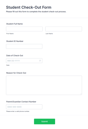 Student Check Out Form Template