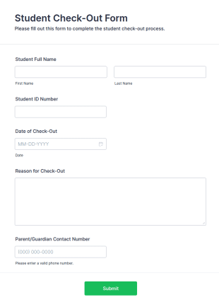 Student Check Out Form Template