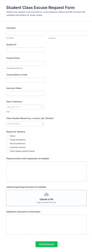 Student Class Excuse Request Form Template
