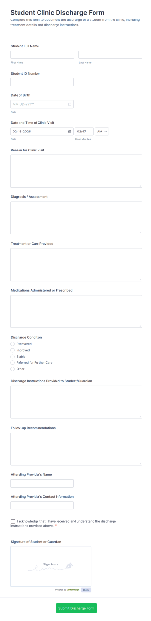 Student Clinic Discharge Form Template