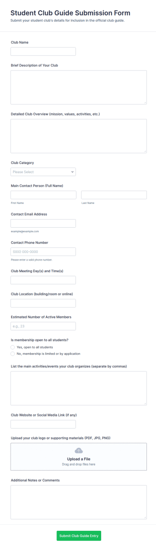 Student Club Guide Submission Form Template