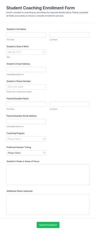 Student Coaching Enrollment Form Template