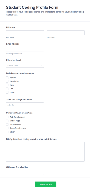 Student Coding Profile Form Template