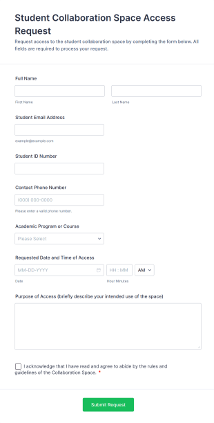 Student Collaboration Space Access Request Form Template