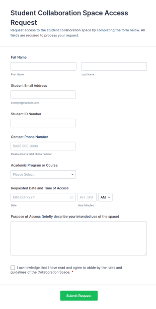 Student Collaboration Space Access Request Form Template