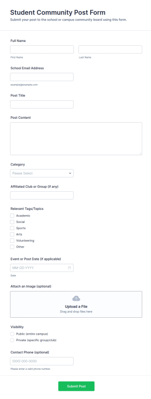 Student Community Post Form Template