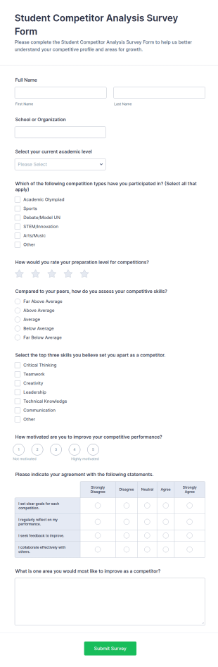 Student Competitor Analysis Survey Form Template